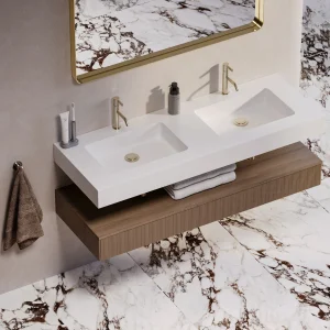 Dubbele wastafel van mineraalgietwerk model LUNA